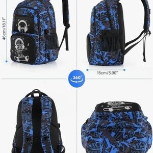 Blue Graphic Skateboard Print Men's Backpack